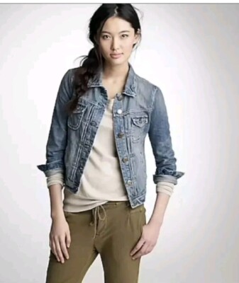 J Crew Womens Size XS Nolita Distressed Denim Jean Jacket Back Buckle 10296