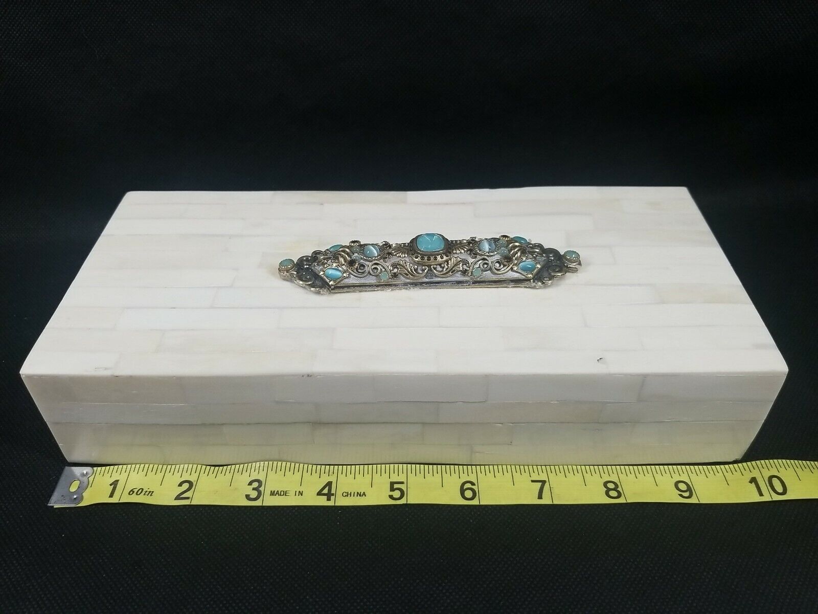 Vintage ?? Bone ?? Box Jewelry Trinket Box Tile Inlay Handmade India Ornate Cena akcji