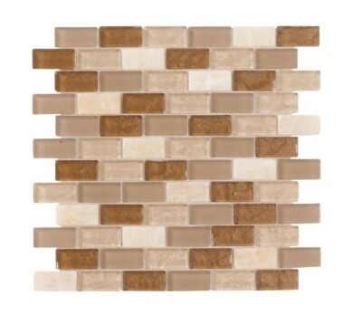Jeffrey Court 12in x 12in Glass Honey Onyx Brick Interlocking Wall Tile Kitchen
