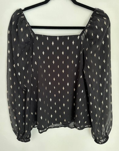 New Kaleidoscope UK 10 Sweetheart Neckline Foil Silver Spot Top Sheer Sleeves - Picture 12 of 16