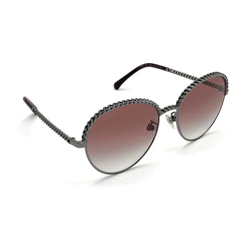 Chanel Panto Shape Eyewear Chain Sunglasses Dark Silver Pink Gradation  Bordeaux