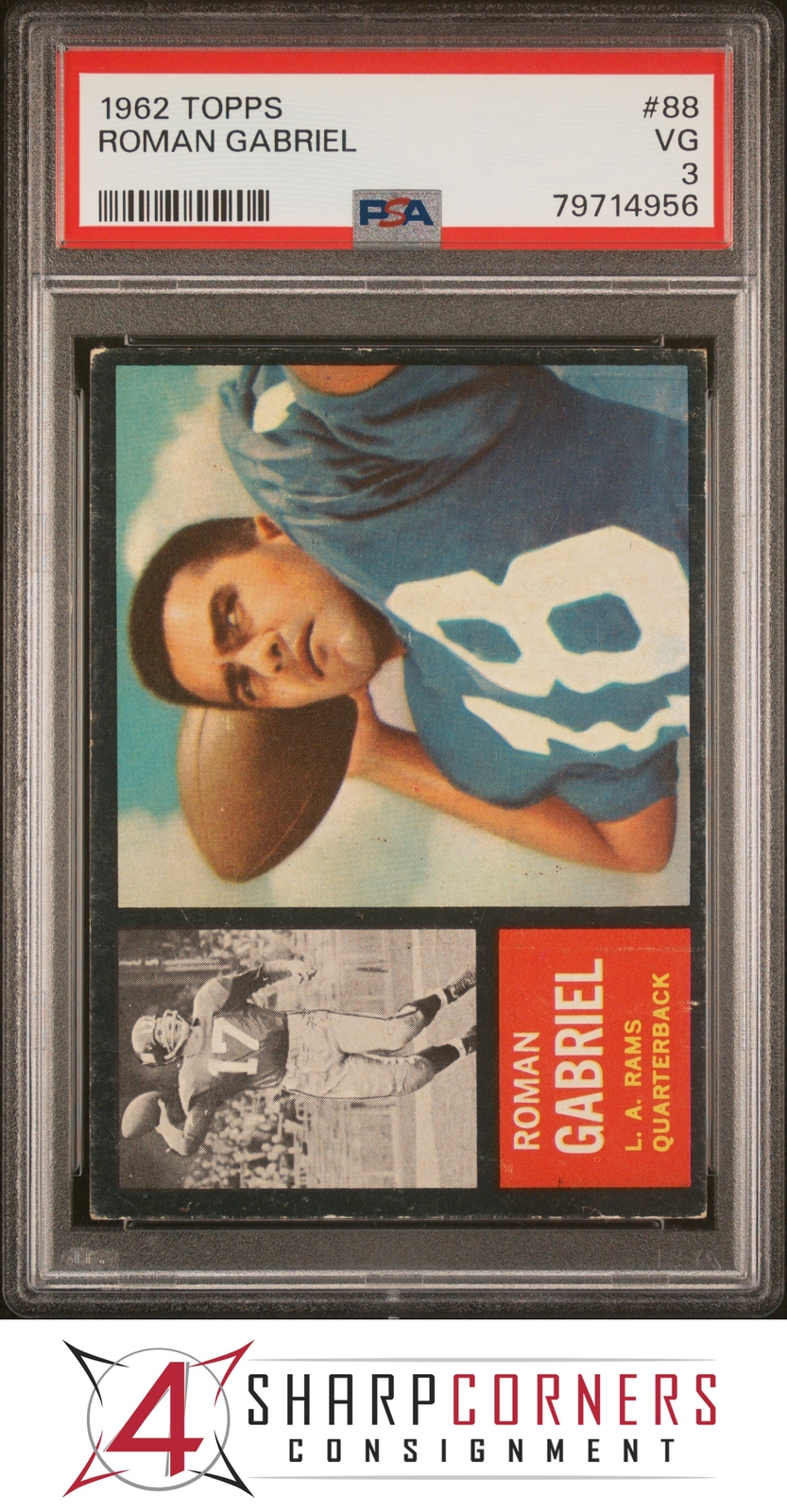 1962 TOPPS #88 ROMAN GABRIEL RC POP 14 PSA 3