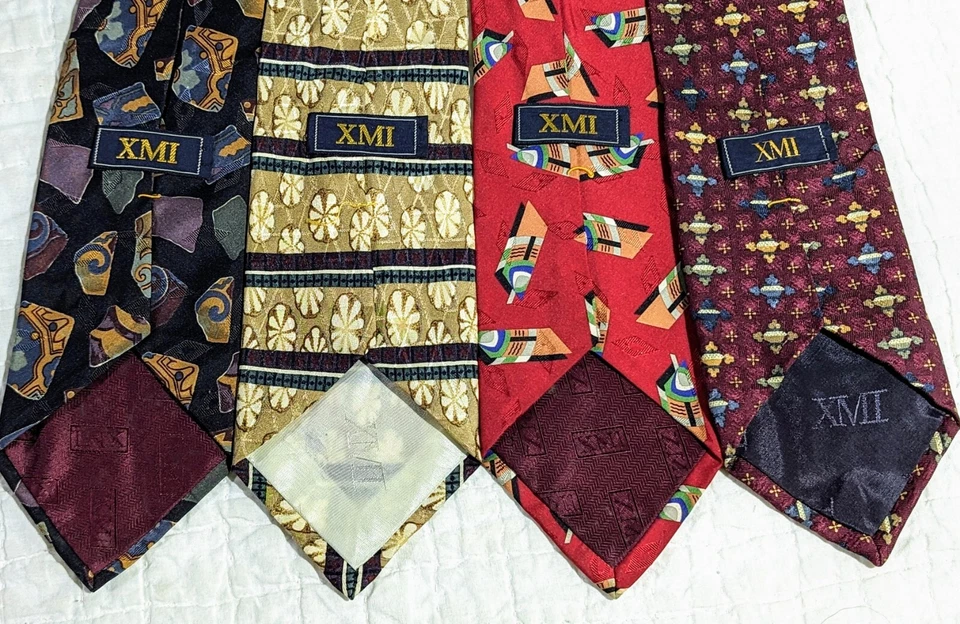 4 Corbatas de Colección LUJO XMI 100% Seda Italiana Hechas en EE. UU. Abstractas Geométricas Retro Foto 2 de 4