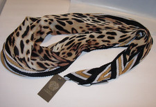 NEW VINCE CAMUTO Leopard Print CRINKLE SCARVE scarf TRIANGLE BLACK TAN 54X30