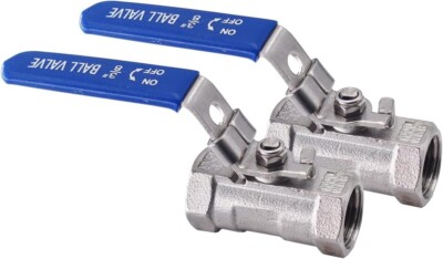 3/8'' Ball Valve,304 Stainless Steel, 1-Piece Standard Port 1000 WOG, 2Pack