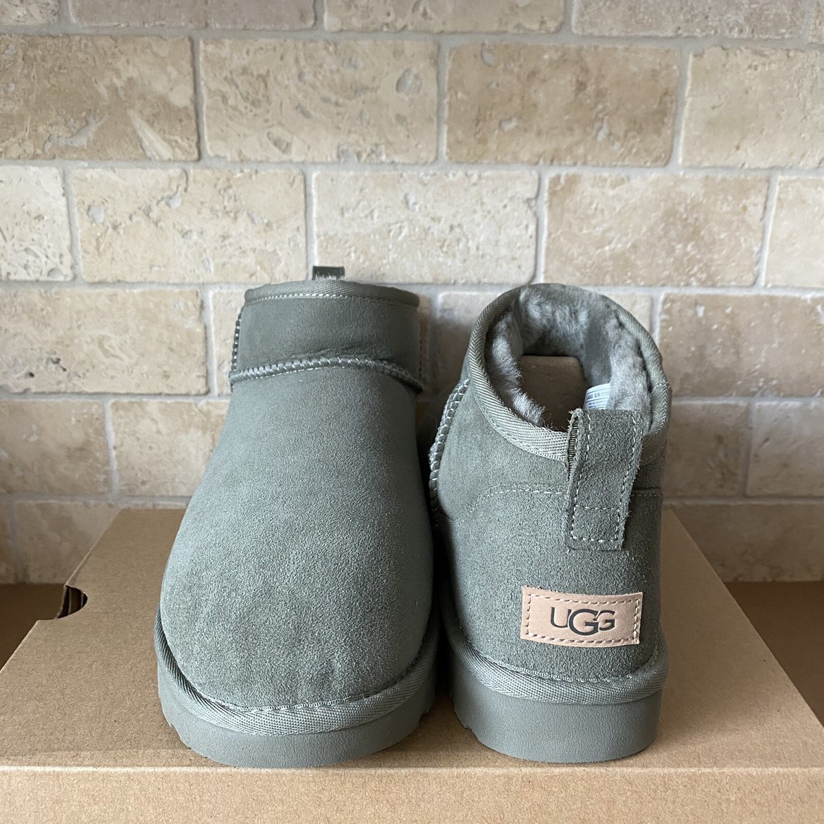 UGG Classic Ultra Mini Moss Green Water-resistant Suede Boots Size