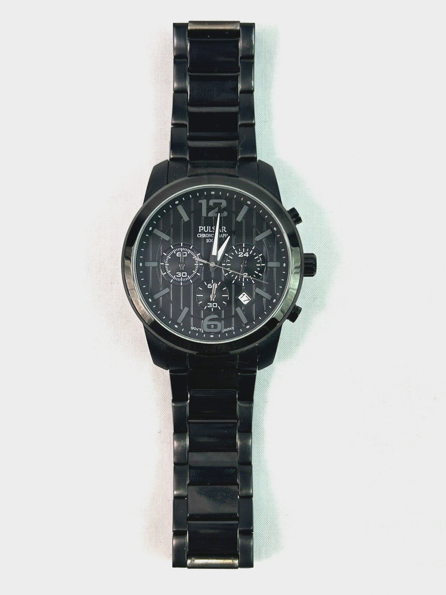 Pulsar VD53-X079 Mens Chronograph Analog Watch All Black Tone Date