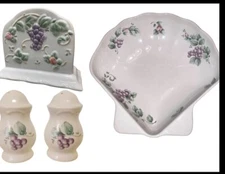 PFALTZGRAFF Grapevine Roses Porcelain Ceramic Napkin Holder Tray  Shakers Salt