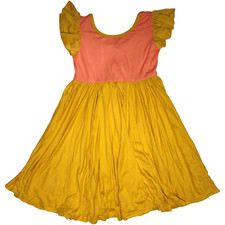 Dot Smile Girls 7 Color Block Empire Twirl Dress Flutter Sleeve Scoop Orange