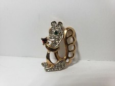 Vintage Signed Lustern Squirrel Green Red Rhinestone Pin Brooch