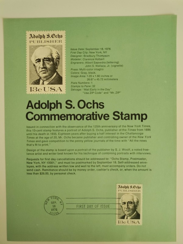 1976 US FDC,Adolph S.Ochs Stamp