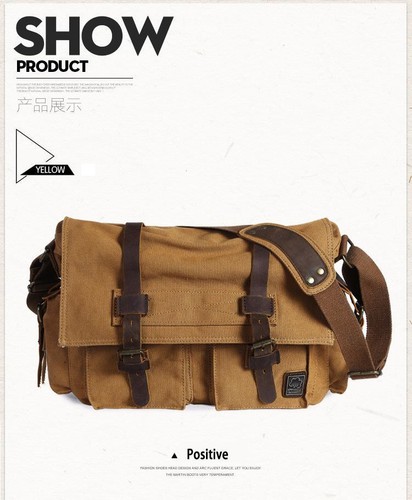 Military Canvas Leather Shoulder Satchel Crossbody Casual Bag Men Messenger Bags - Picture 16 of 38