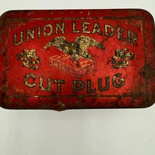 Vintage “Union Leader Cut Plug” Tobacco Advertising Tin Empty  Container