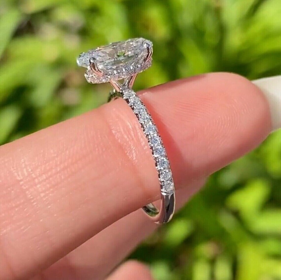 3Ct OvalCut Moissanite Solitaire Engagement Ring 14K White Gold Plated