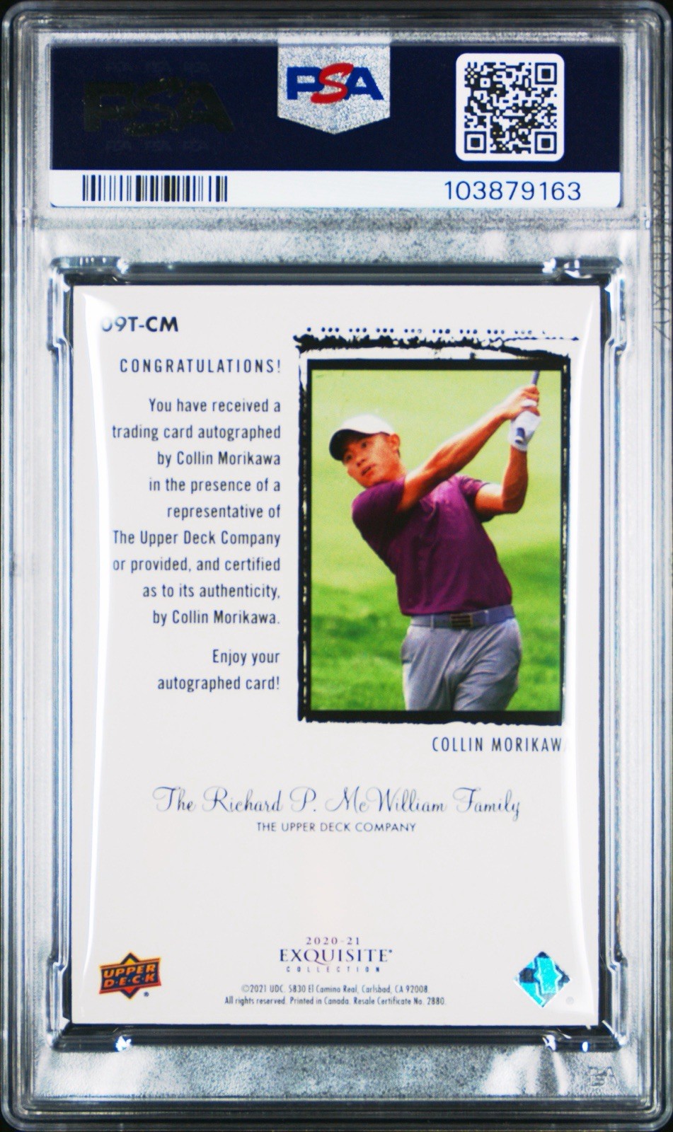 Upper Deck 2021 Goodwin Exquisite Collin Morikawa Rookie Auto 09T-CM PSA view 2