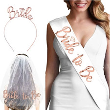 1Set Bride to Be Veil Satin Sash Hiarband Bridal Shower Wedding Decorations Tatt