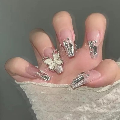 24pcs Bling Bling Butterfly Long Coffin Fake Nail - Press On Nails