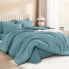 Litanika King Size Comforter Set Grayish Teal - 7 Pieces Bed in a Bag King Be...