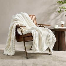 Chunky Knit Throw Blanket for Couch, Soft Chenille Crochet Blanket for Childr...