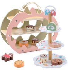 NIEDLICHER STEIN Holzspielzeug Tee Party Set, Kinder Dessert Spielset mit doppelseitigem Hol