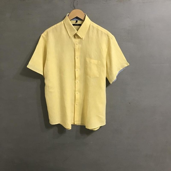 Men SEVENSIGNS Shirt Yellow Linen XXL