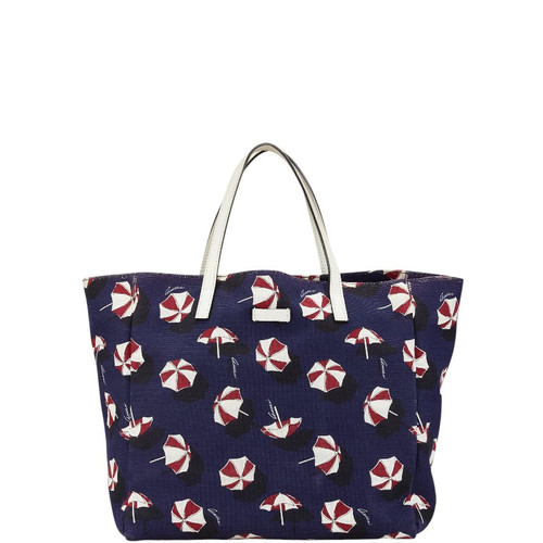 Gucci Tote Bag Handbag Umbrella 282439 Navy Multicolor Canvas Leather Ladies Use