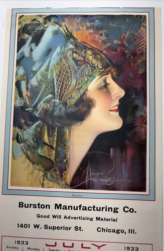 One Page 1933 Calendar Pin Up Gupsy Flapper Girl Beautiful Rolf Armstrong