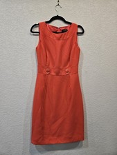 Tahari A Line Dress Women's Size 6 (Runs Small), Coral With Silver Buttons