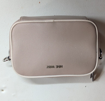 Nine West Small Beige Pebbled Logo Crossbody Bag Zip Detachable Strap Pouch