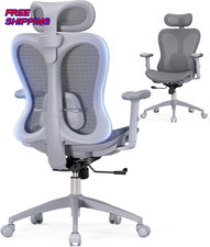 Ergonomic Gray Gaming Chair with Lumbar Support Adjustable Features FREE SHIP