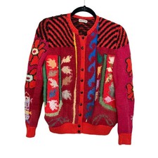 Vintage Ruby Brilliant Cardigan Sweater Size M/L Red Eclectic Quirky Maximalist