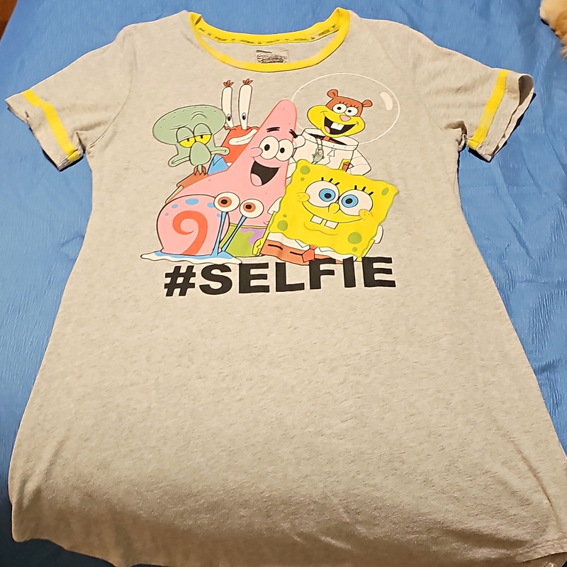 SpongeBob SquarePants Youth L-XL (14-18) #Selfie Graphic Gray/Yellow T-Shirt