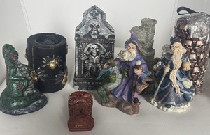 8 Gothic Statue Candles Wizard Crystal Ball Dragon Medevil Castle Skull Voodoo