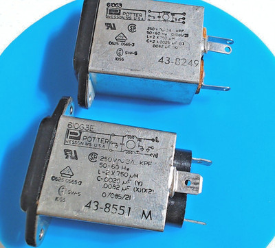 Lot of 2 Potter 610G3/610G3E EMI RFI Line Filters 250VAC 3A