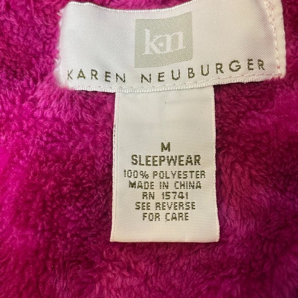 Bata Karen Neuburger Rosa Fucsia Felpa Floral con Cinturón Talla M Suave Acogedor Salón Foto 3 de 4