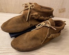 Minnetonka Suede Fringe Moccasin Shoes Brown Womens Size 8.5