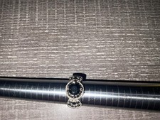GORGEOUS VINTAGE SILVER TONED GOTHIC BLACK/CLEAR STONES RING