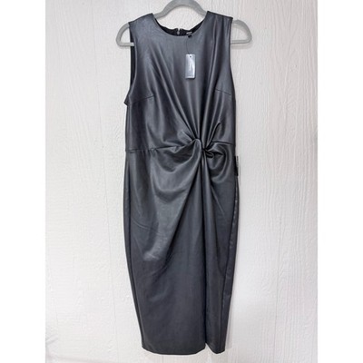 Express Vegan Leather Twist Front Sheath Dress Black Sleeveless Midi NWT |  eBay
