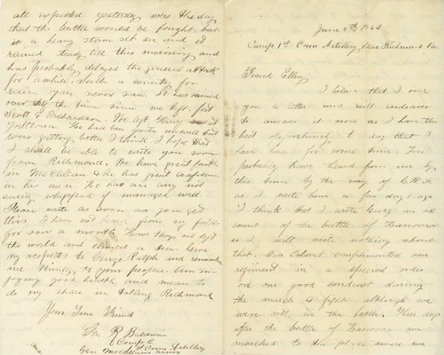 George R. Baldwin – Civil War Soldier Letter – Near Richmond, VA 1862