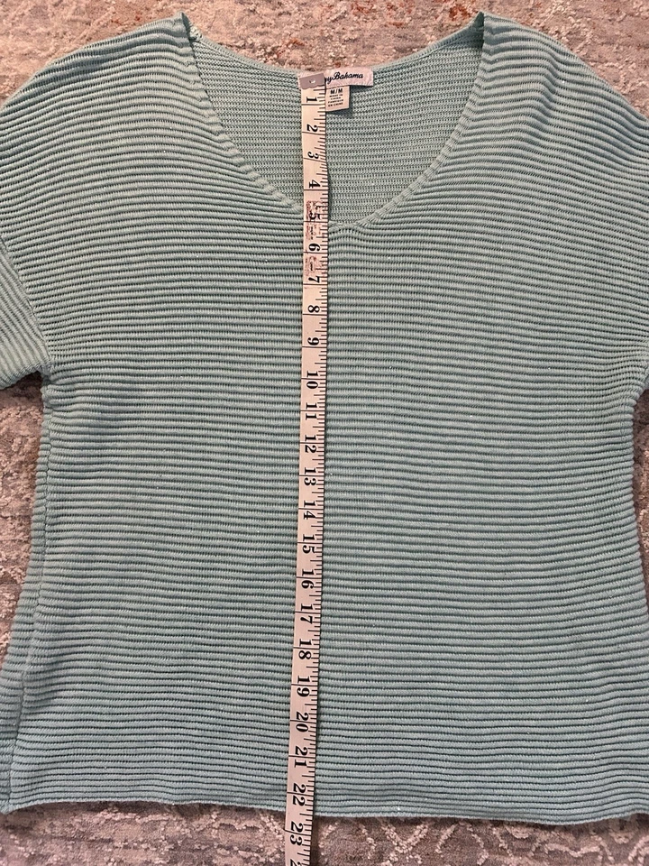 Suéter Tommy Bahama Para Mujer Talla M Verde Lima Bonita Lentejuelas Otomano Cuello en V Acanalado Foto 4 de 4