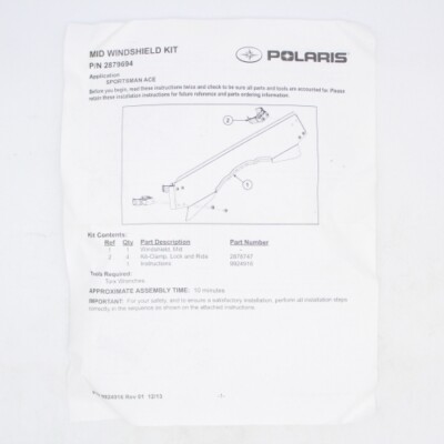 Polaris 2879694 Lock Ride Mid Poly Windshield 2014-2019 SP 