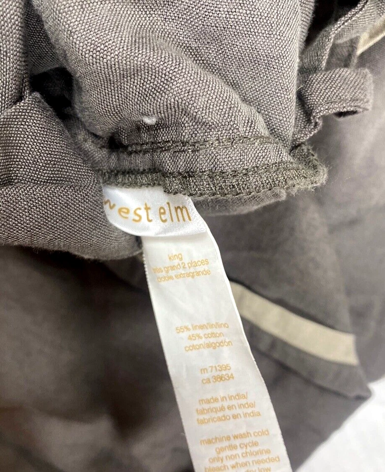 West Elm King Duvet Cover Bedding Set w/ 3 Shams Cotton Linen Luxury Dark Gray - Image 3 of 4