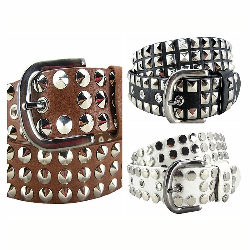 Conical Pyramid Studded Belt Bonded Leather Circle Rivet Removable