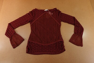 Bohme Womens Size Medium Burgundy Sheer Lace Long Sleeve Pullover Top NWT
