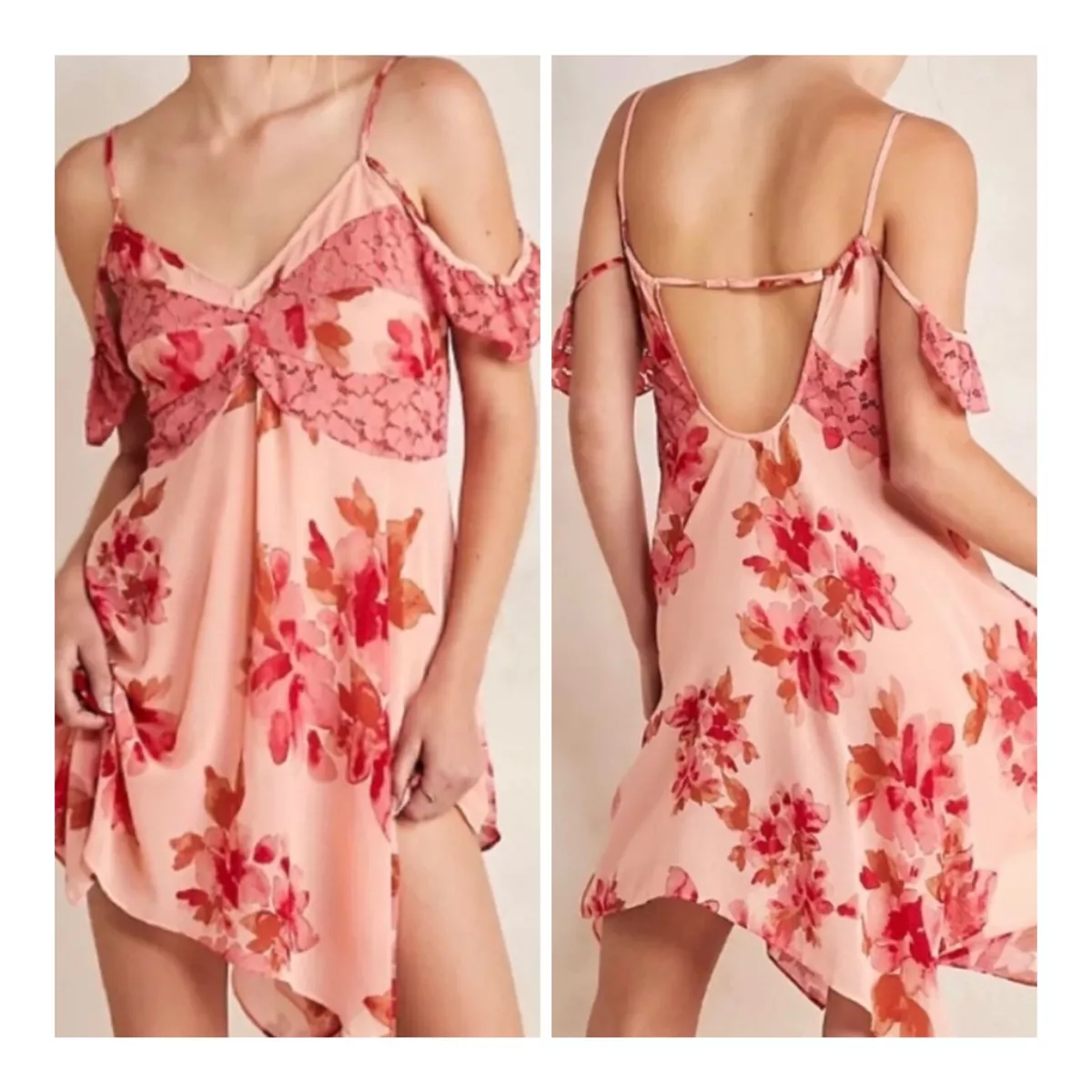 NEW Free People Intimately Monday Morning Trapeze Dress Floral Peach Pink M