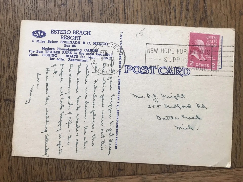 Estero Beach Resort Ensenada Baja California Mexico Postcard Old cars