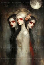 VAMPIRE SISTERS ART PRINT, Witch Gothic Poster Decor Dark Horror Vampiric E836