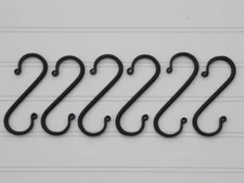 Six Medium S hooks - Amish forged black wrought iron - strong sturdy metal