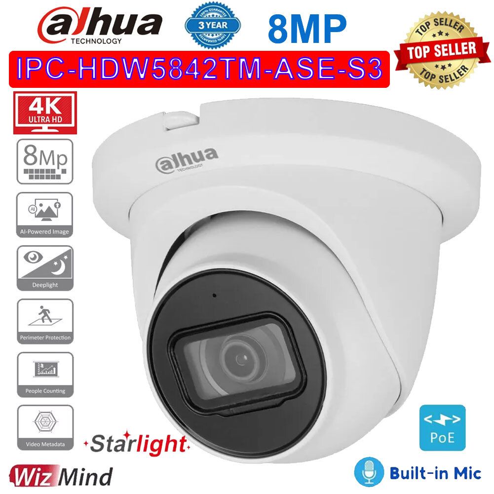 Dahua 4K 8MP AI IPC-HDW5842TM-ASE-S3 WizMind AcuPick IP IR Camera MIC SMD3.0 IVS