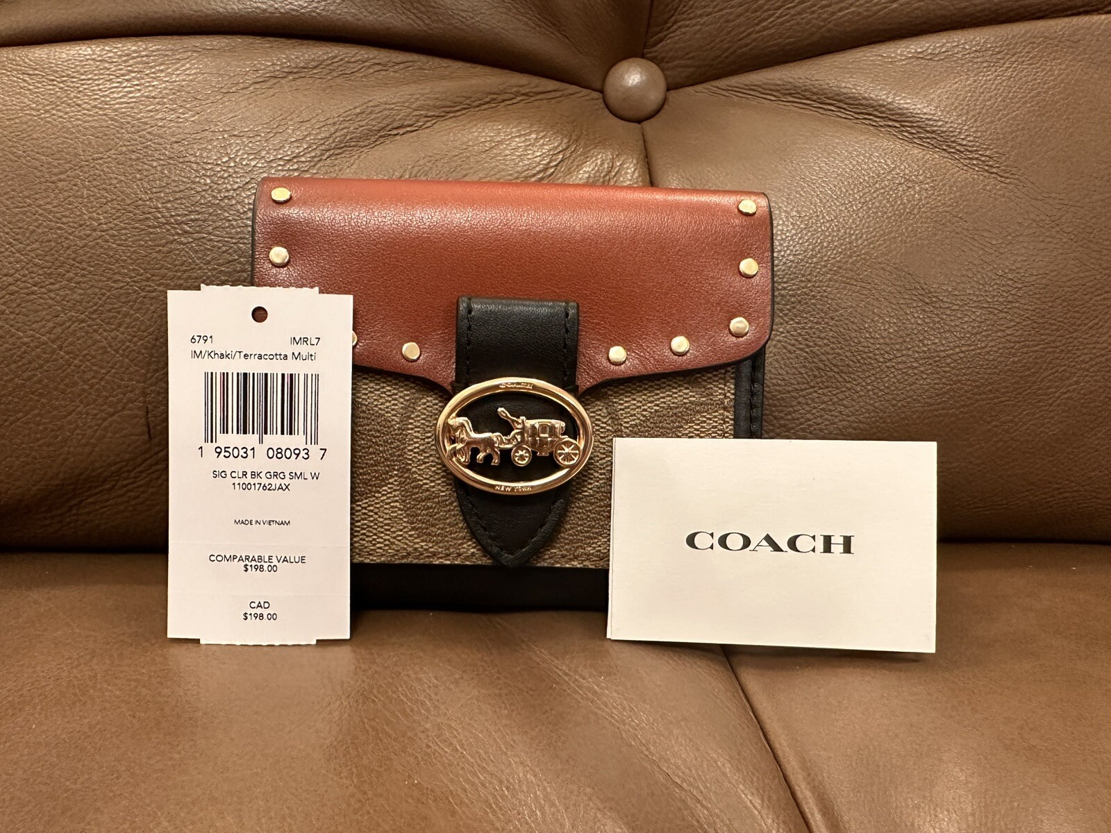 NWT Coach Georgie Small Wallet Colorblock Signature Canvas Rivets